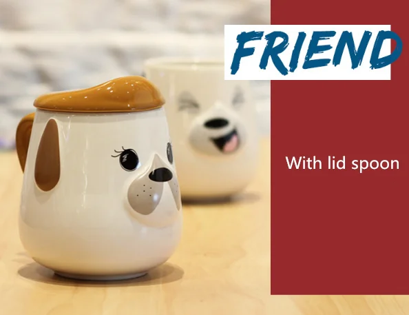 
Cute Cartoon Dog With Lid Spoon Cute Animal Creative Coffee Cup Ceramic Mugs Milk Dog Mug with Handle 