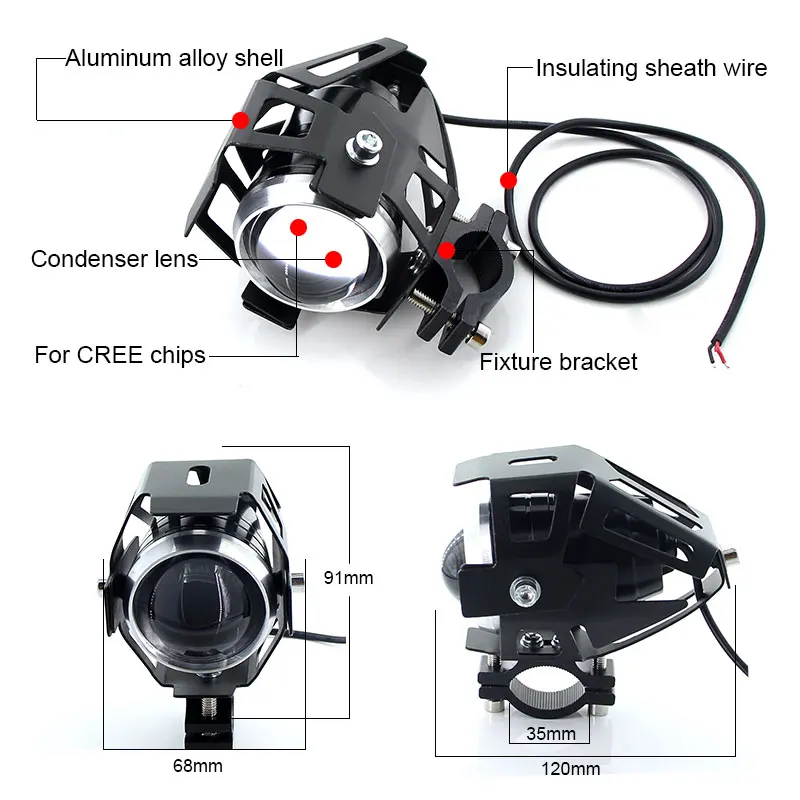 led headlight motorcycle headlight U5 led motorcycle headlight motorcycle fog 12V moto DRL spot head lights