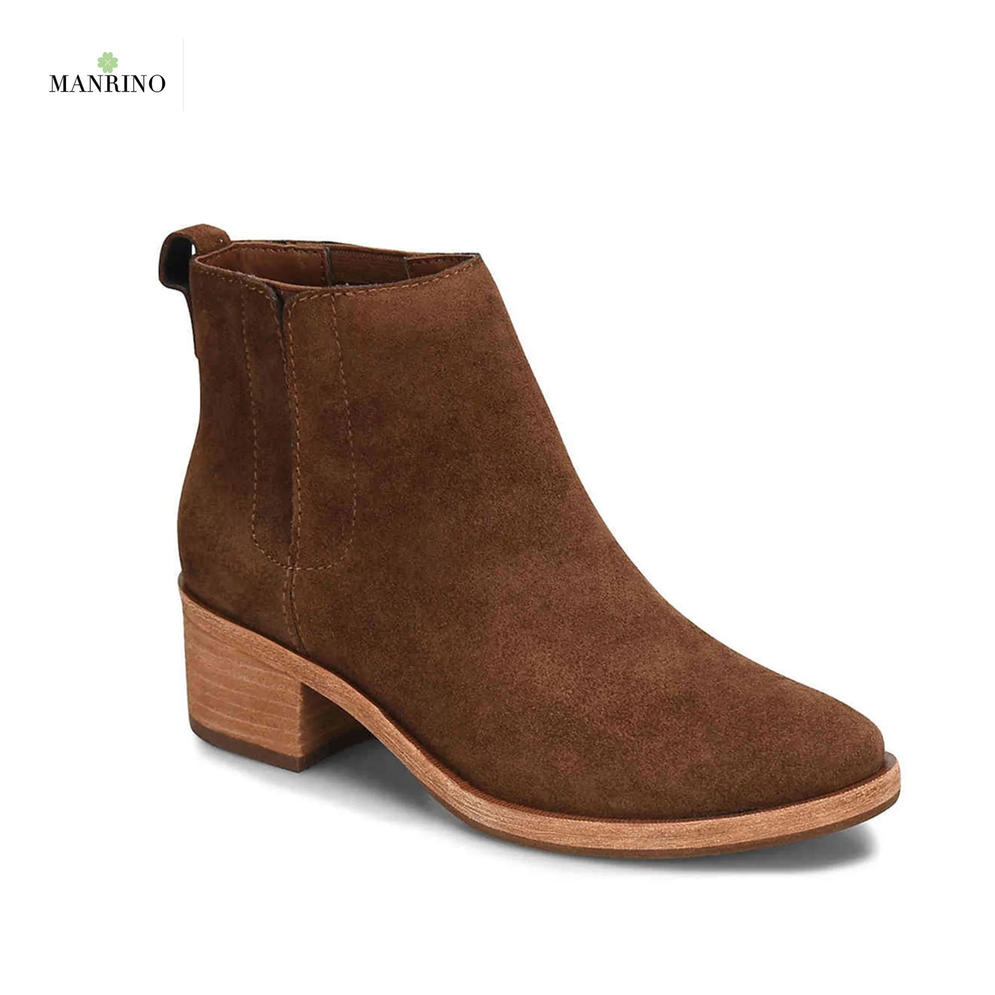 MANRINO-0192 Handmade Distressed Red Brown Genuine Leather High Quality Comfortable Chunky Heel Women Leather Sole Ankle Boots