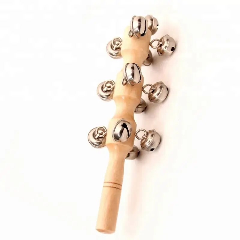 music gift for children hand woody ring the bell  Baby rattles wooden Jingle Stick with bells Sleigh Bells