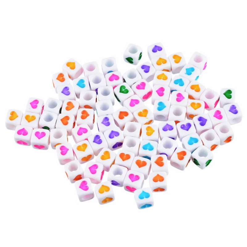 6x6mm Cube White Acrylic Heart Letter Beads