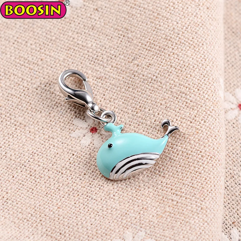 Cute metal blue enamel whale charm animal pendant for purse zipper