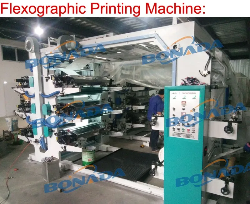 plastic film roll to roll stack type water based/solvent based flexo printing machine