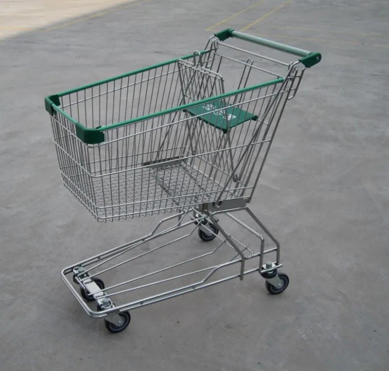 MOQ 20 PCS Chrome Plating 100L Asian Style Supermarket Push Cart, Supermarket Shopping Trolley