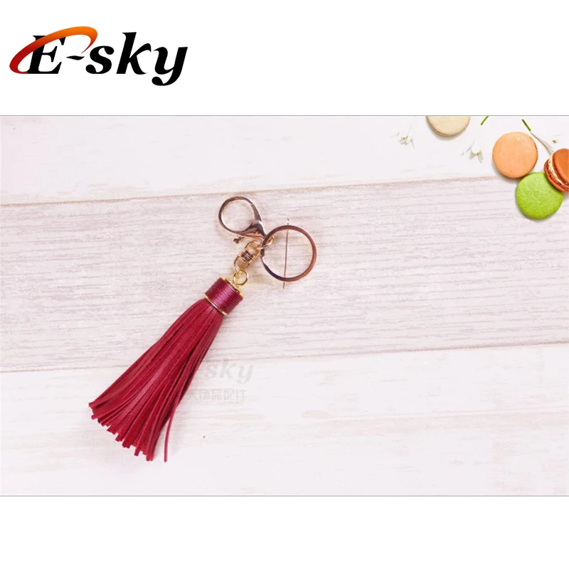 Esky Hot sale Colorful 17cm Key chain Bag Leather tassels With Metal Wax String cup