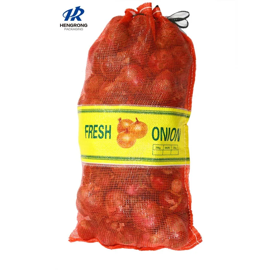 25 kg Leno mesh bag packing for onion  with UV treated and printing band label