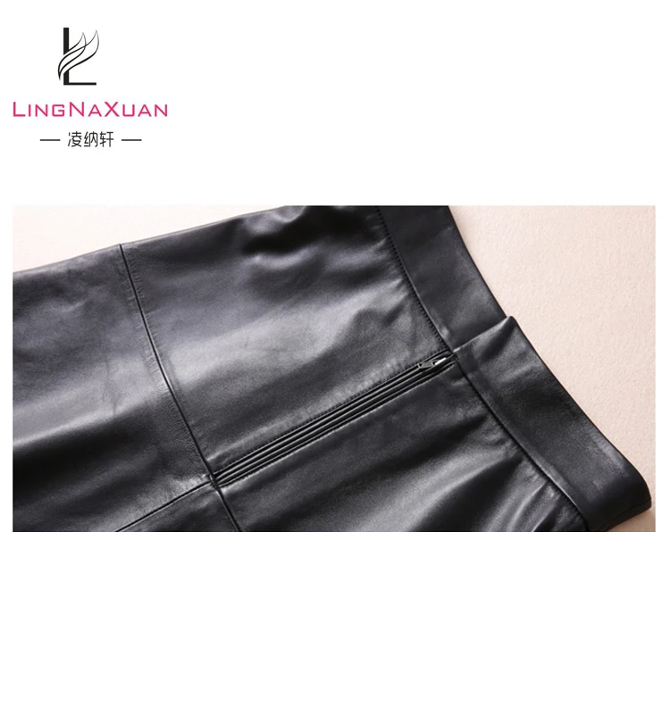 
2018 Winter Short mini pleated Genuine Leather Fashion Skirt 