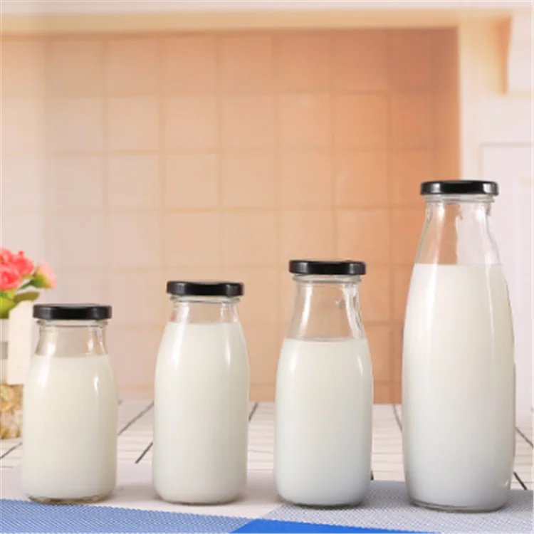 100ml 200ml 250ml 500ml 1000ml empty glass milk bottle with plastic/plate cap juice beverage drinking clear glass bottles