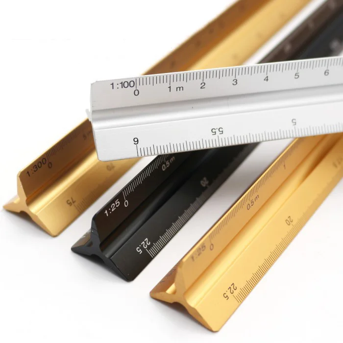 Wholesale production of 12 inches 30 cm metal color aluminum Triangular scale ruler spot supply