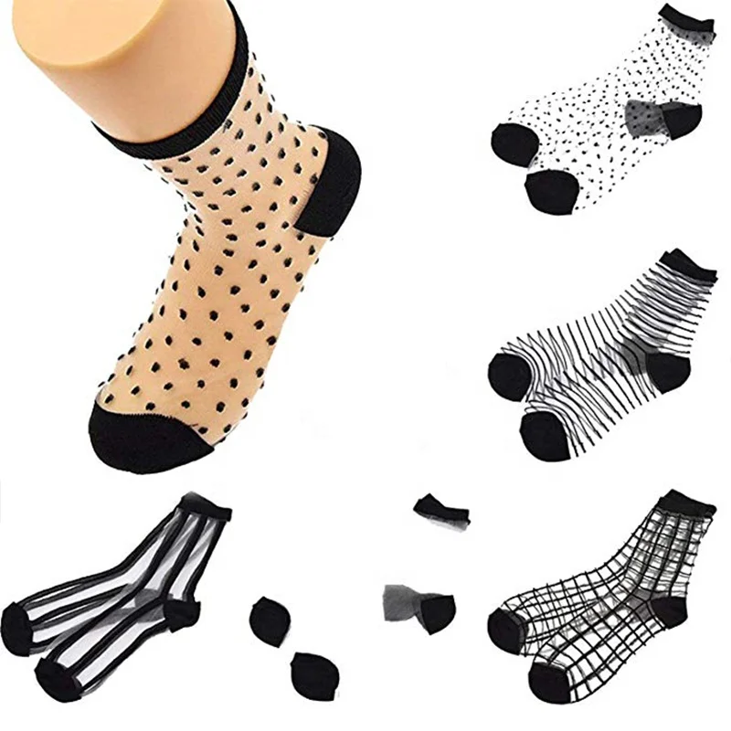 Calcetines cortos de seda cristal Girls Crystal Silk Ankle Short Socks UltrathinTransparent Elastic Stockings women silk socks