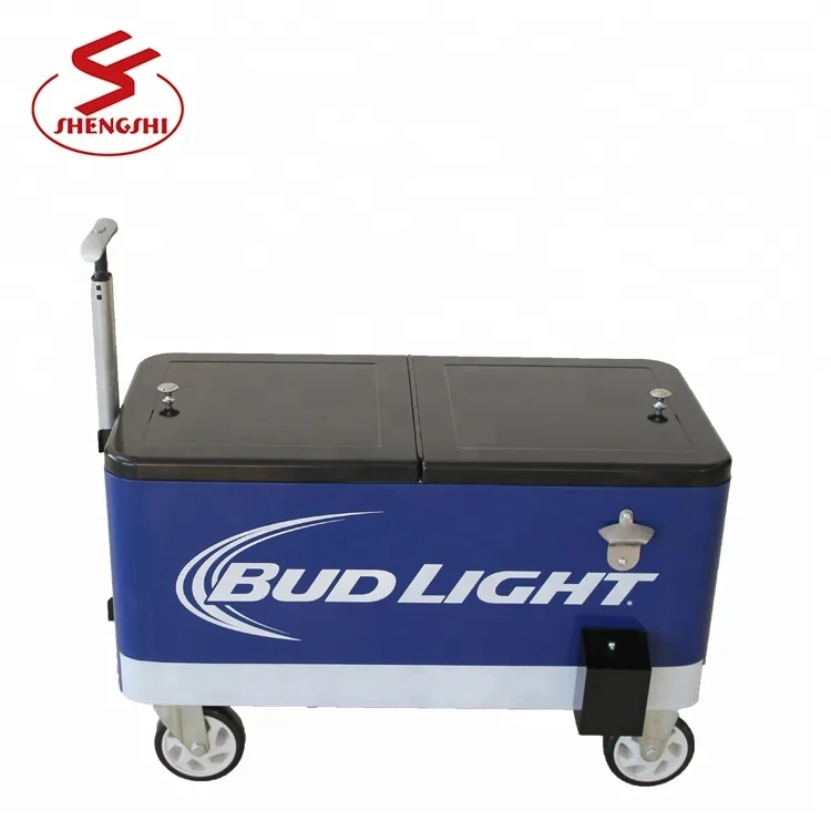 High Efficiency New design 73L blue ice portable food cooler box with wheels for outdoor
