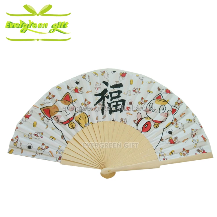 custom design different 9inch wooden handle fabric fan