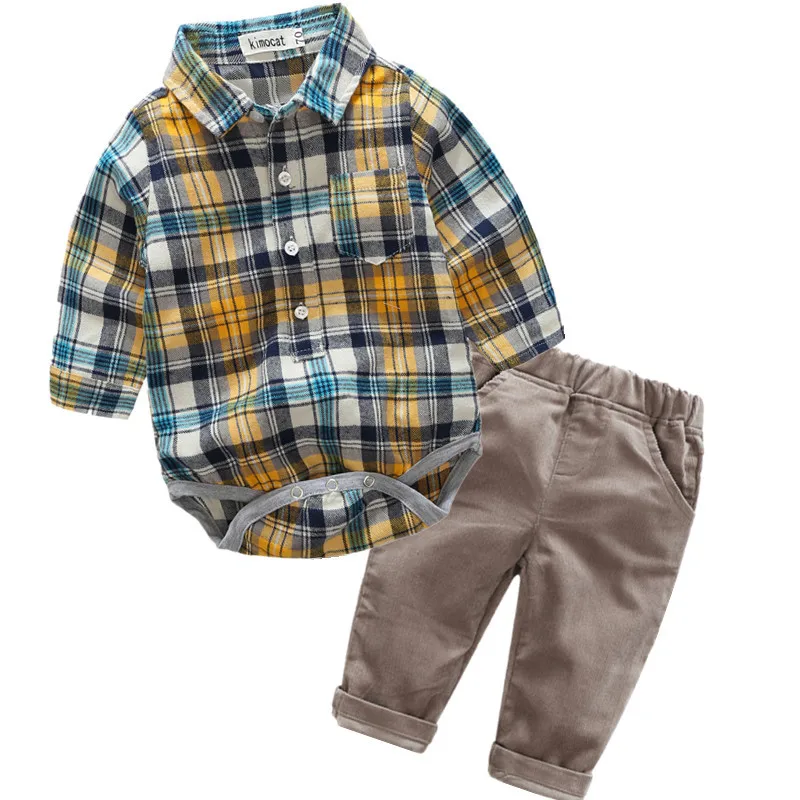 
MJ TAILORED TODDLER BABY INFANT SPREAD COLLAR YELLOW GREEN PLAID FLANNEL SHIRT SET 