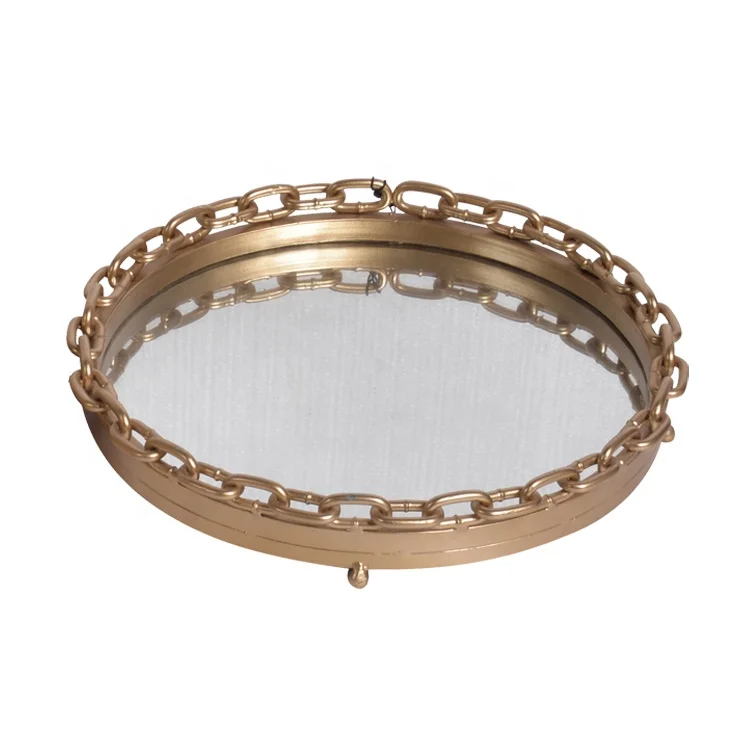 Mayco Large Silver Decorative Modern Luxury Round Storage Serving Vanity Jewelry Metal Glass Mirrored Tray Home Decor Display