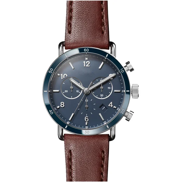 Chronograph automatic men wristwatch with Italy genuine leather straps watch for man
