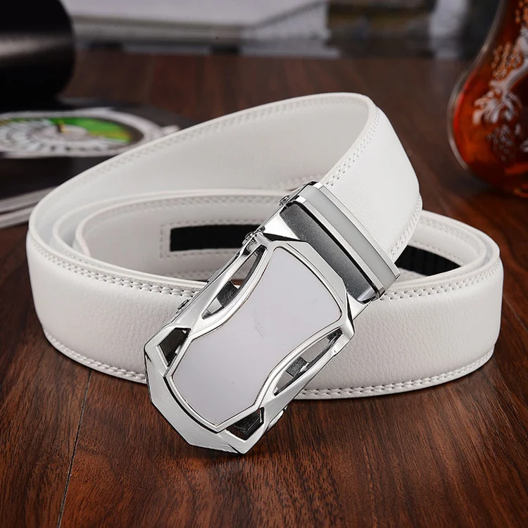 btb0132 Bus White Auto Lock Buckle White Leather Belt for Men
