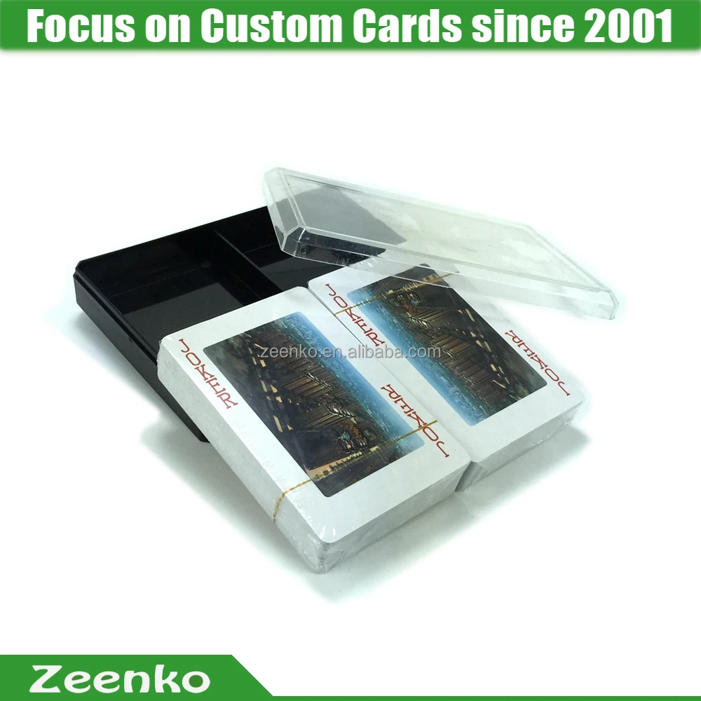 
P077 US custom printed casino playing card playing card punching machine clear plastic box for playing cards 