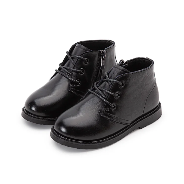 
YY10328S 2019 Genuine leather lace up and zipper children black boys girl boots shoes 
