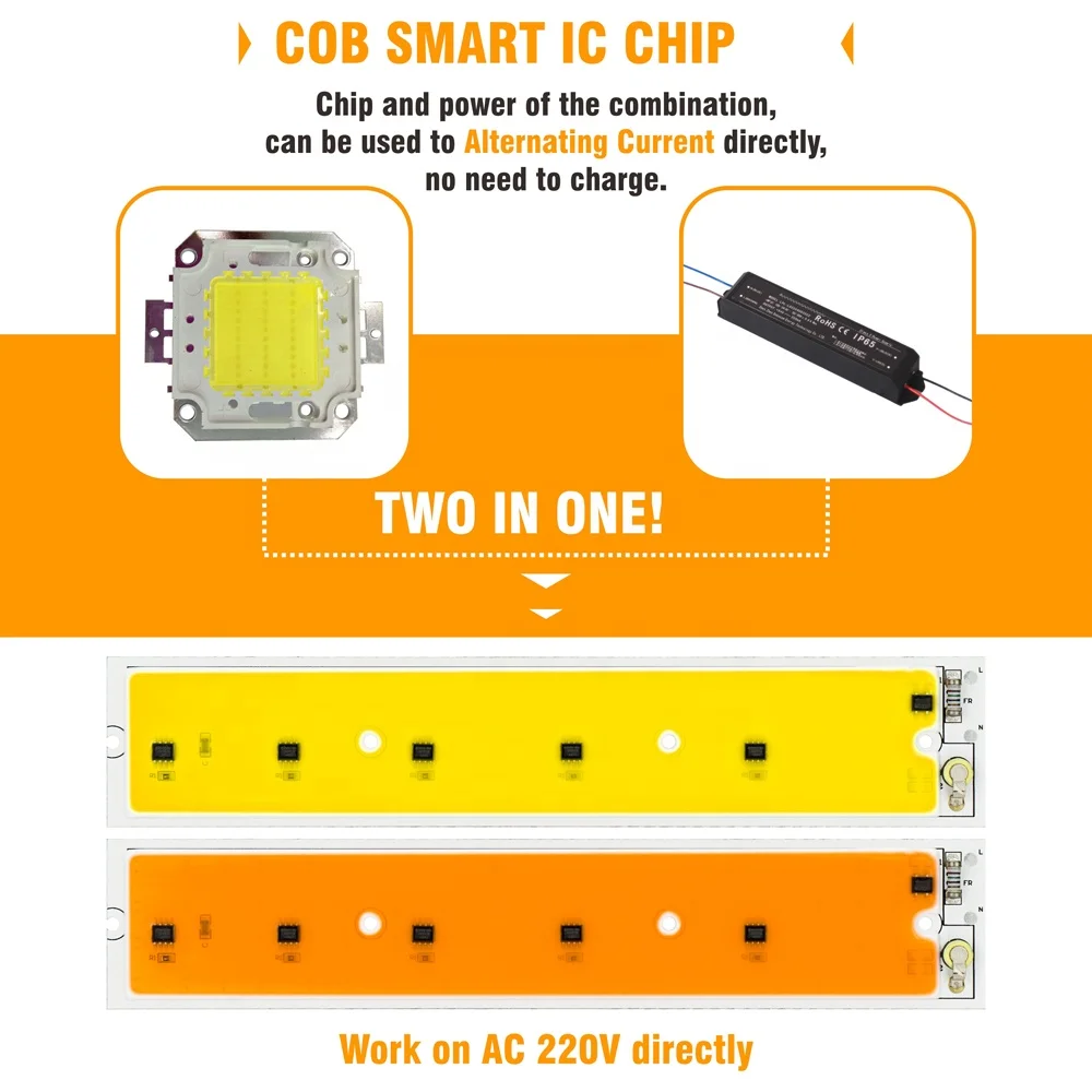 6000-6500K 220v driverless full spectrum floodlight led 50w cob grow lights chip