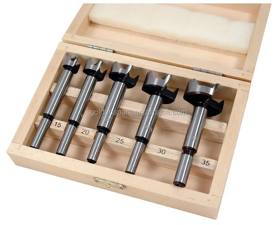 5pc Metric Hinge Forstner Wood Drill Bit Set Wooden Case 15-35mm