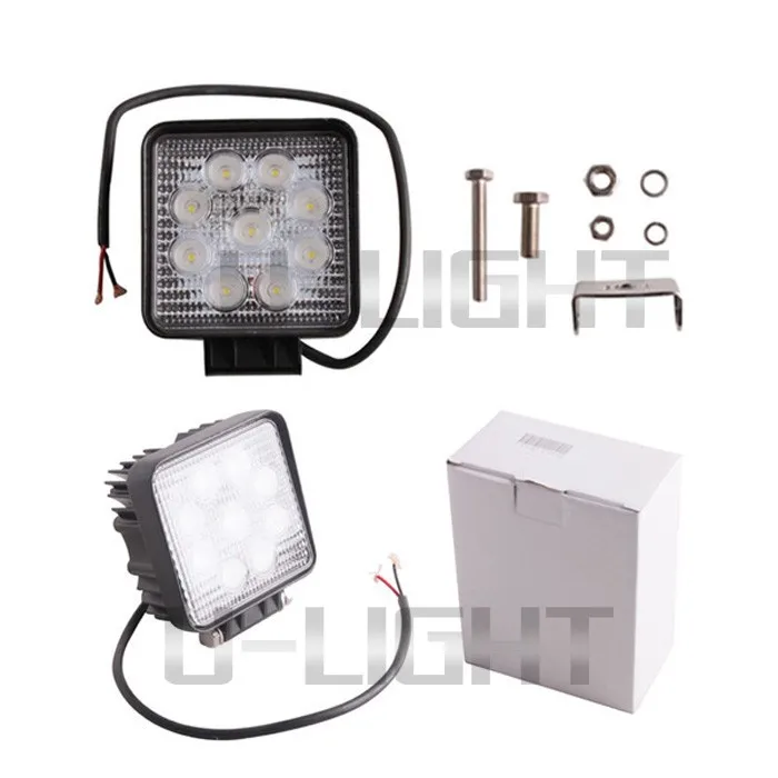 4.5 inch square 27W led light bar for snowmobile DC 12-24V led work light with high quality more than 1775 lumen