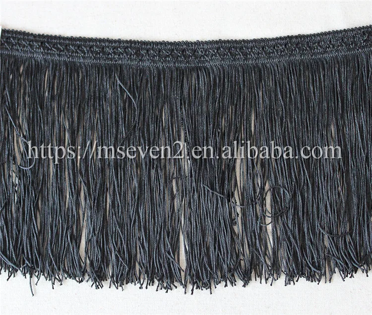 
Hot selling 19cm width black black polyester embroidery tassel fringe for dress 