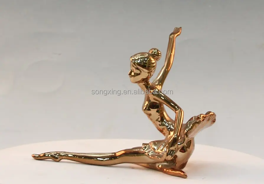 Customized gold color home decoration modern dancing dolls ceramic crafts and gifts