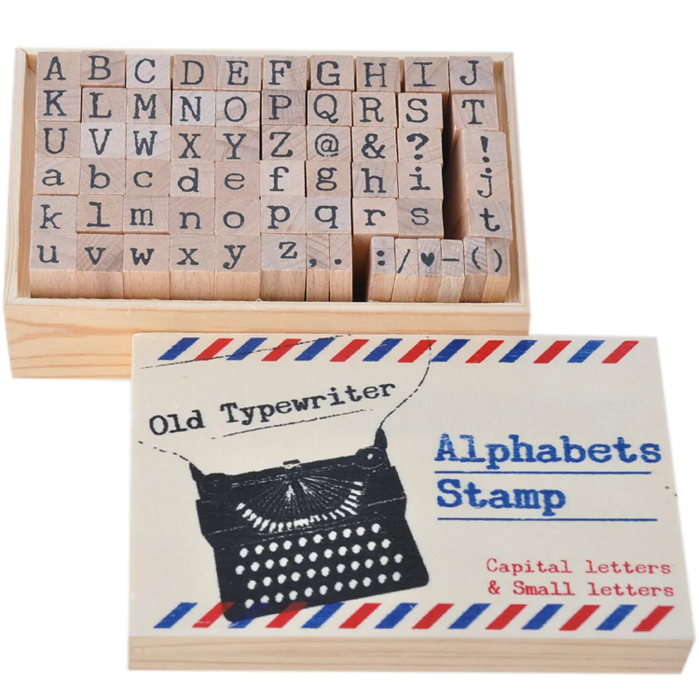 scrapbooking crafts upper case and lower case alphabets letters wooden box stamp set