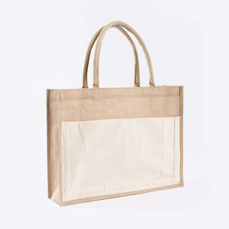 Custom Logo Eco Reusable Cloth Carrying Tote laminated PVC coated Gift grocery brown jute tote bag