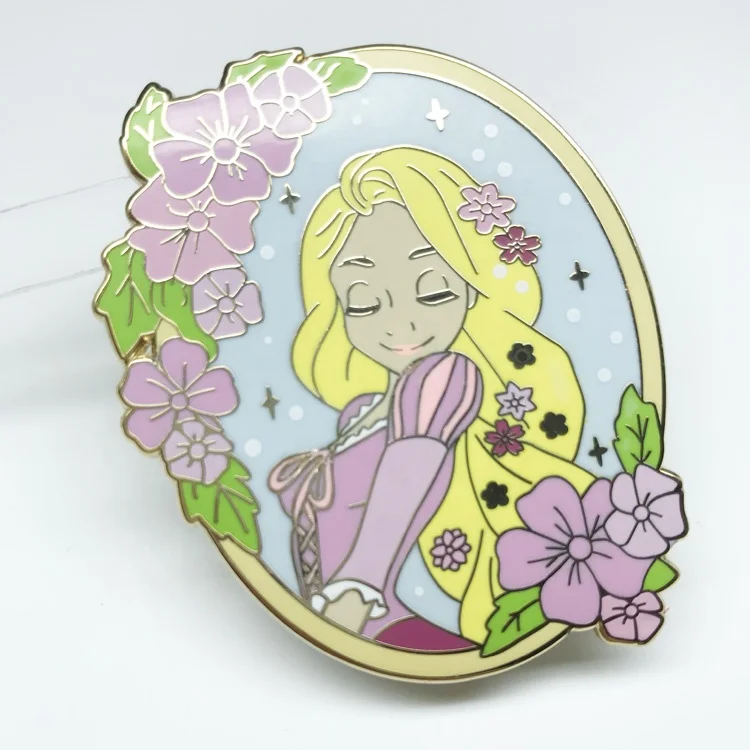 2.5 inches silk screen printing gold cute cartoon girl hard enamel pin Enamel Pin Manufacturer