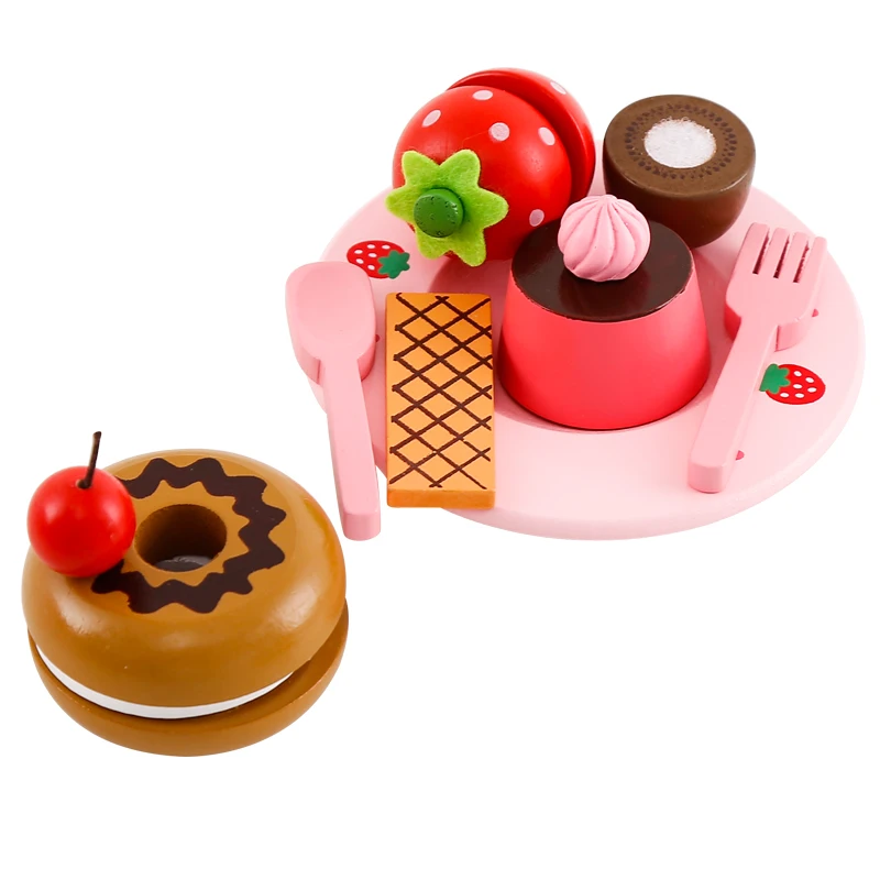 Hot Sale Cherry Bear Ice Cream Dessert Party Set Fruit Wooden afternoon tea snack Toys For Kids