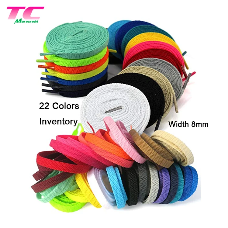 Dongguan Factory Directly Sale 40' 8mm Colorful Flat Polyester Shoelace , 22 Colors Stock Shoelaces Accept Custom Size and Logo