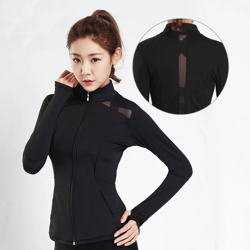 
Women Breathable Fashion Net Mesh Long Sleeve Yoga Sports Jacket Zip with Polyester 