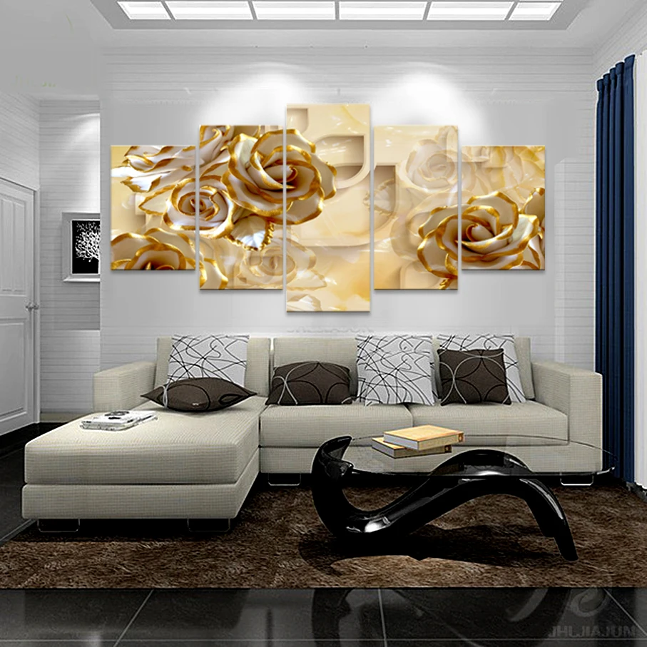 5 Panel Flower Canvas Print 3D Canvas Wall Art Decoration Oil Painting