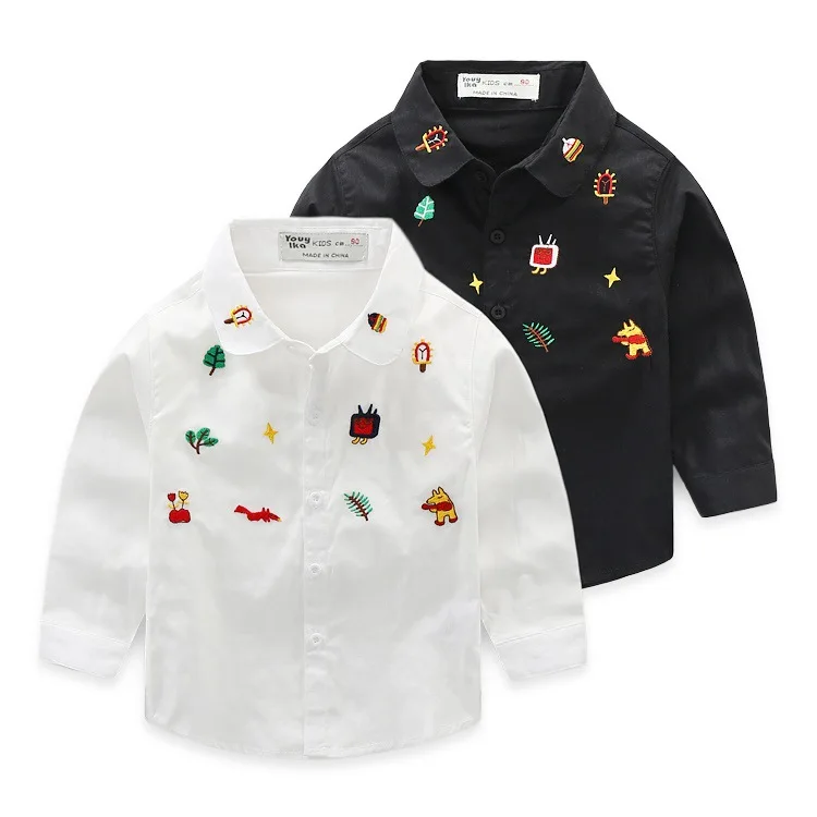 Детская простая Новая Стильная дизайнерская рубашка с мультяшной вышивкой из фабричной одежды