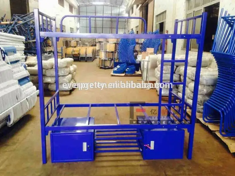 School Dormitory Furniture Metal Frame Environment Friendly Ergonomical Design Double Bunk Bed with Ladder and Small Locker