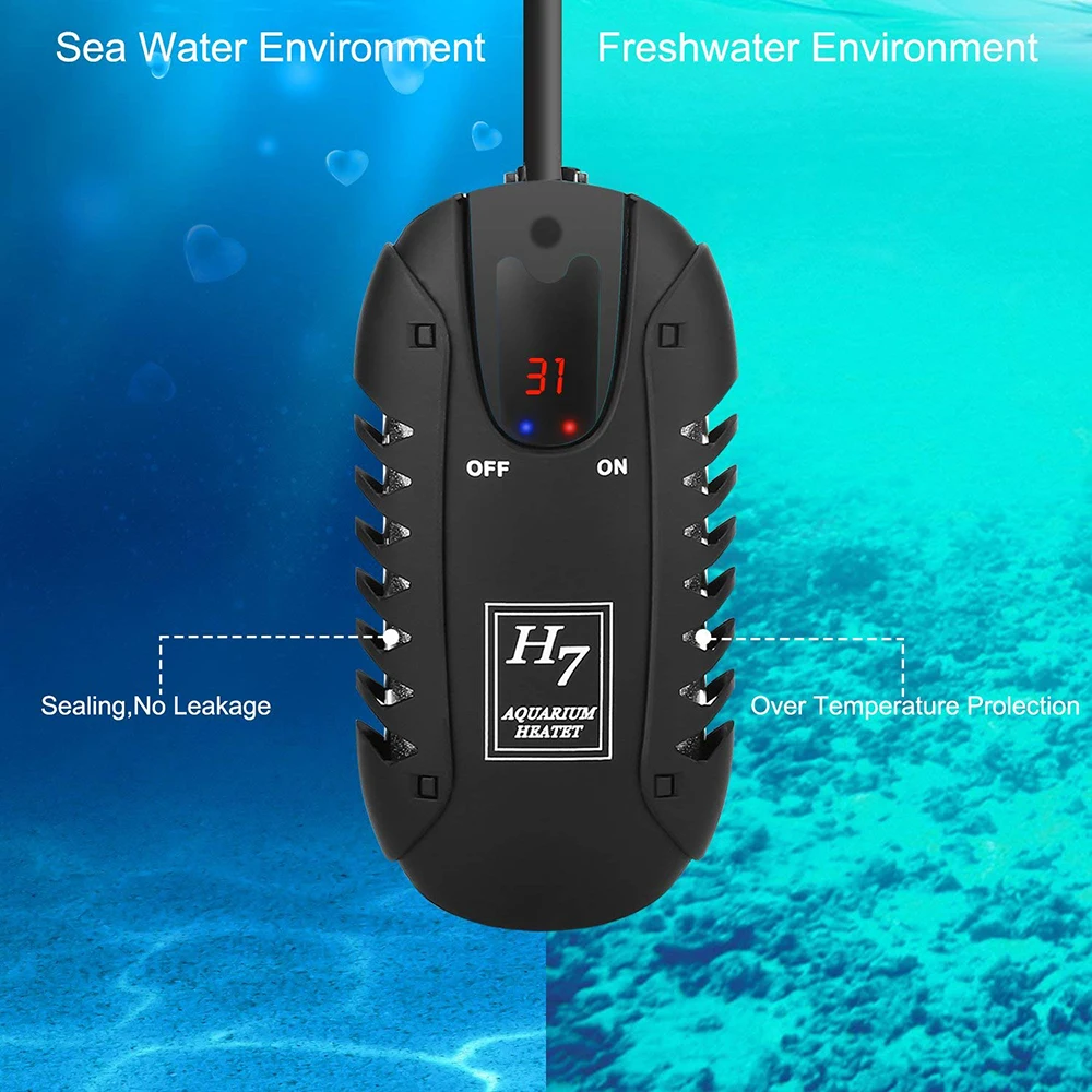 Seabillion Submersible Fish Tank Heater H7 200W Compact Reliable Aquarium Betta Heat-Resistant Milky Quartz Made