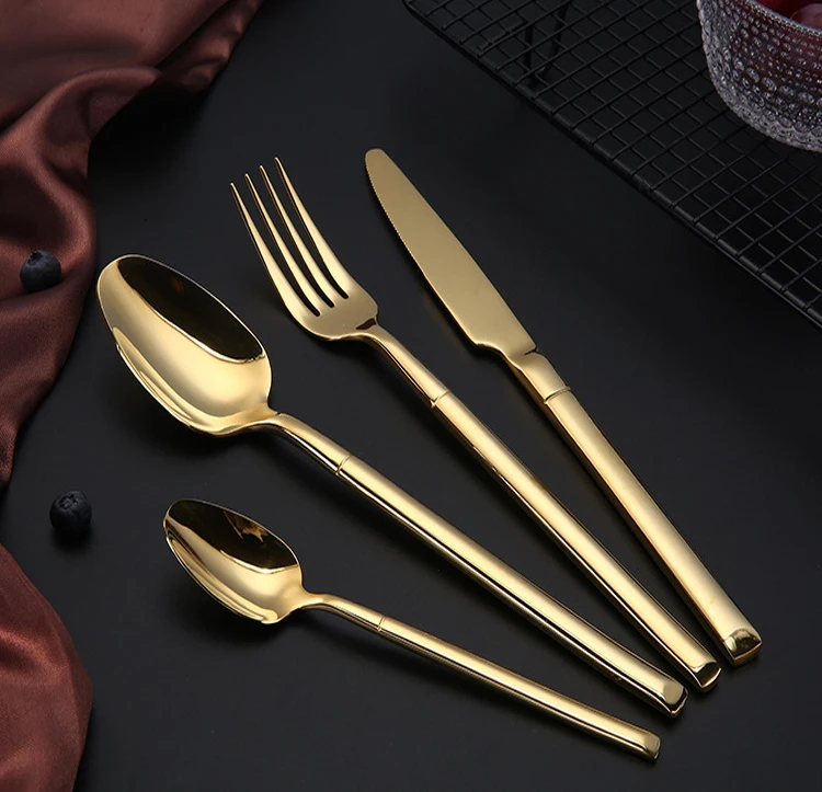 
Classic Knight 304 Stainless Steel Cutlery Premium gold black Titanium Plated Steak Cutlery knife spoon set 