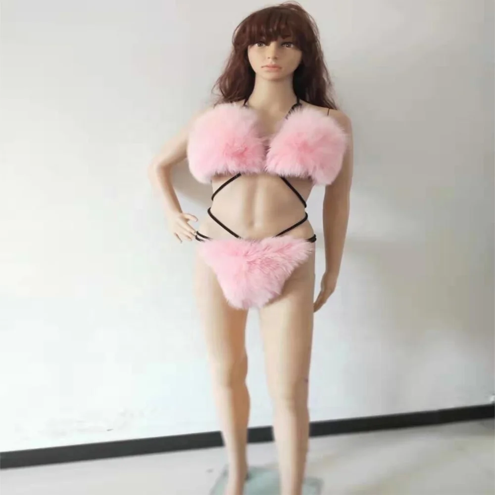 2019 Custom Women Sexy Bra Fur Lingerie Set