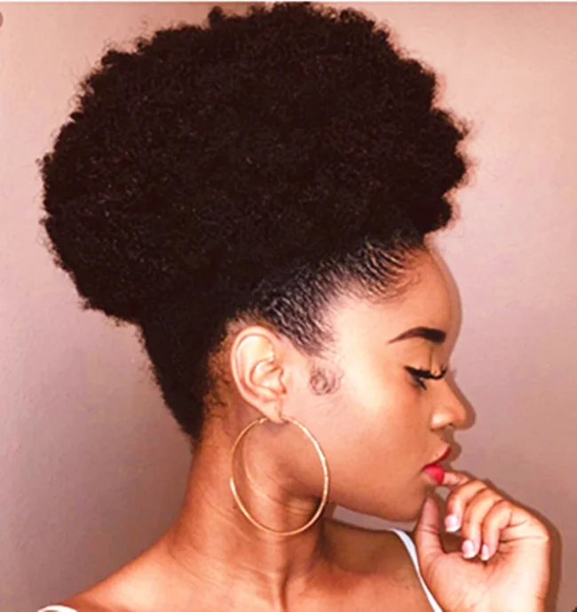 
wholesale human hair afro puff ponytail drawstring short afro puff bun extension for black women 