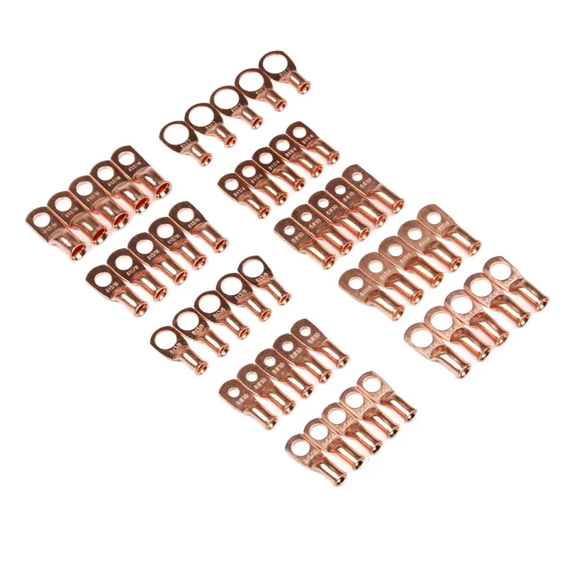 100 шт. болтовое отверстие, медные наконечники для кабеля из луженой меди, набор клемм для аккумулятора, кабельные наконечники с неизолированным кольцом