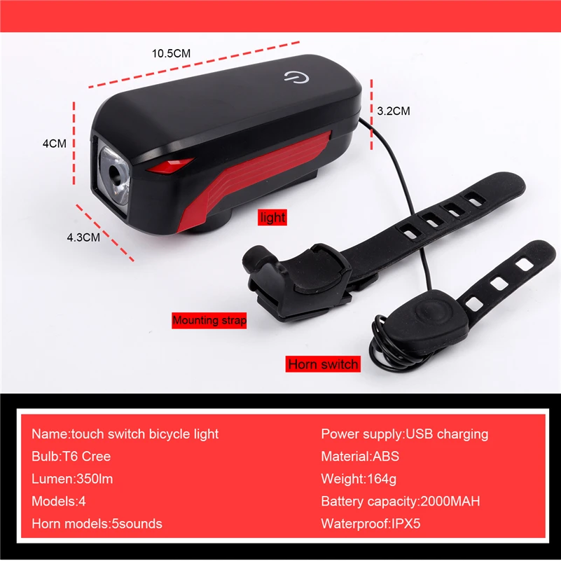 Западный USB зарядка для езды на велосипеде электрический гудок передняя фара велосипеда руль светодиодный фонарик подзаряжаемое от осветительное устройство с