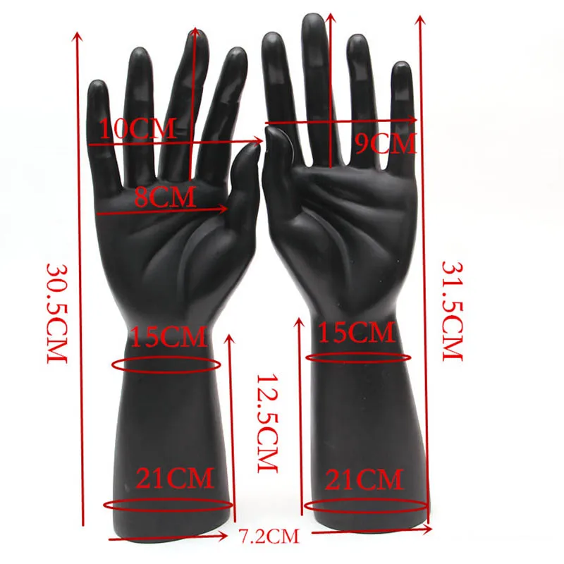One Pair Black Skin Plastic PVC Male Mannequin Hand Gloves Display Hands