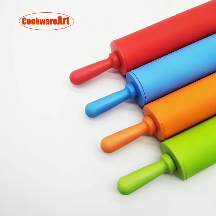 30 cm non-stick colorful  silicone pastry dough rolling pin with plastic handle for baking
