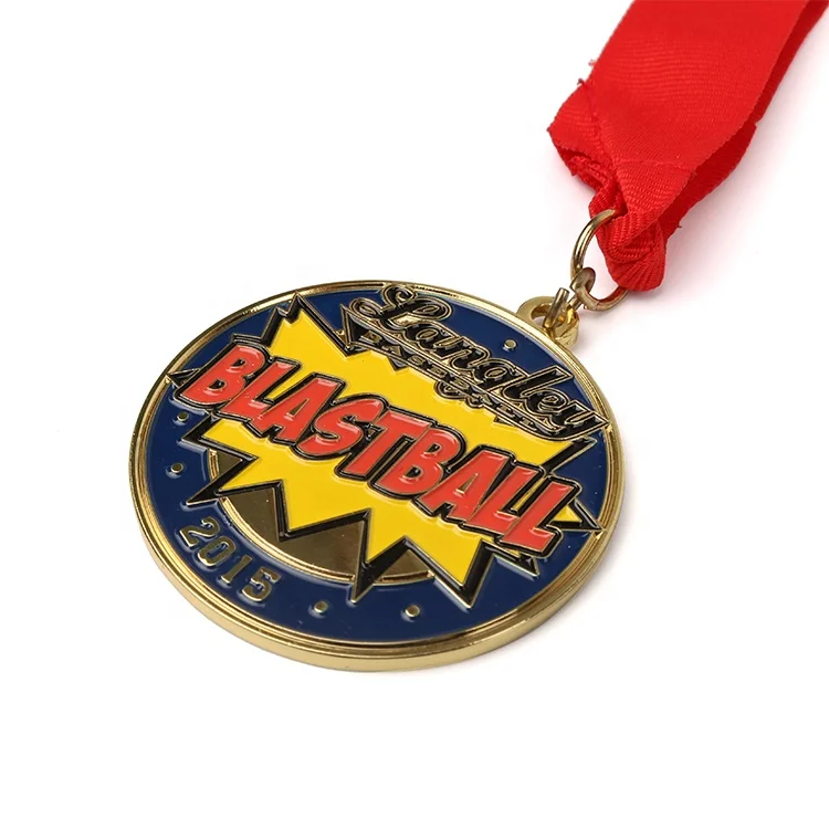 Round Glitter Zinc Alloy Design Custom 3D Enamel Engraved Die Casting Sports Award Metal Medal with Fabric Ribbon