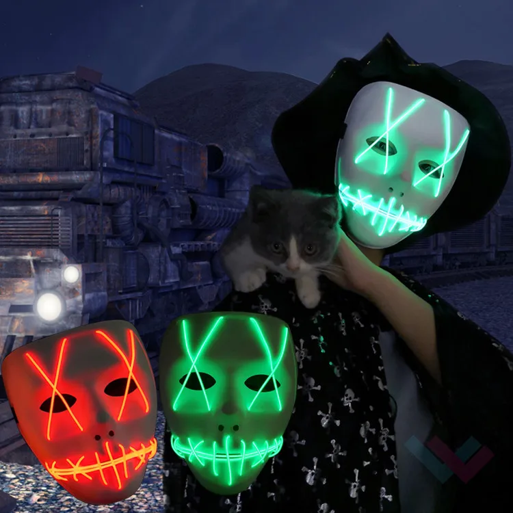 Halloween Mask Cosplay LED Glow Scary EL Wire Light Up Grin Masks for Festival Parties Costume