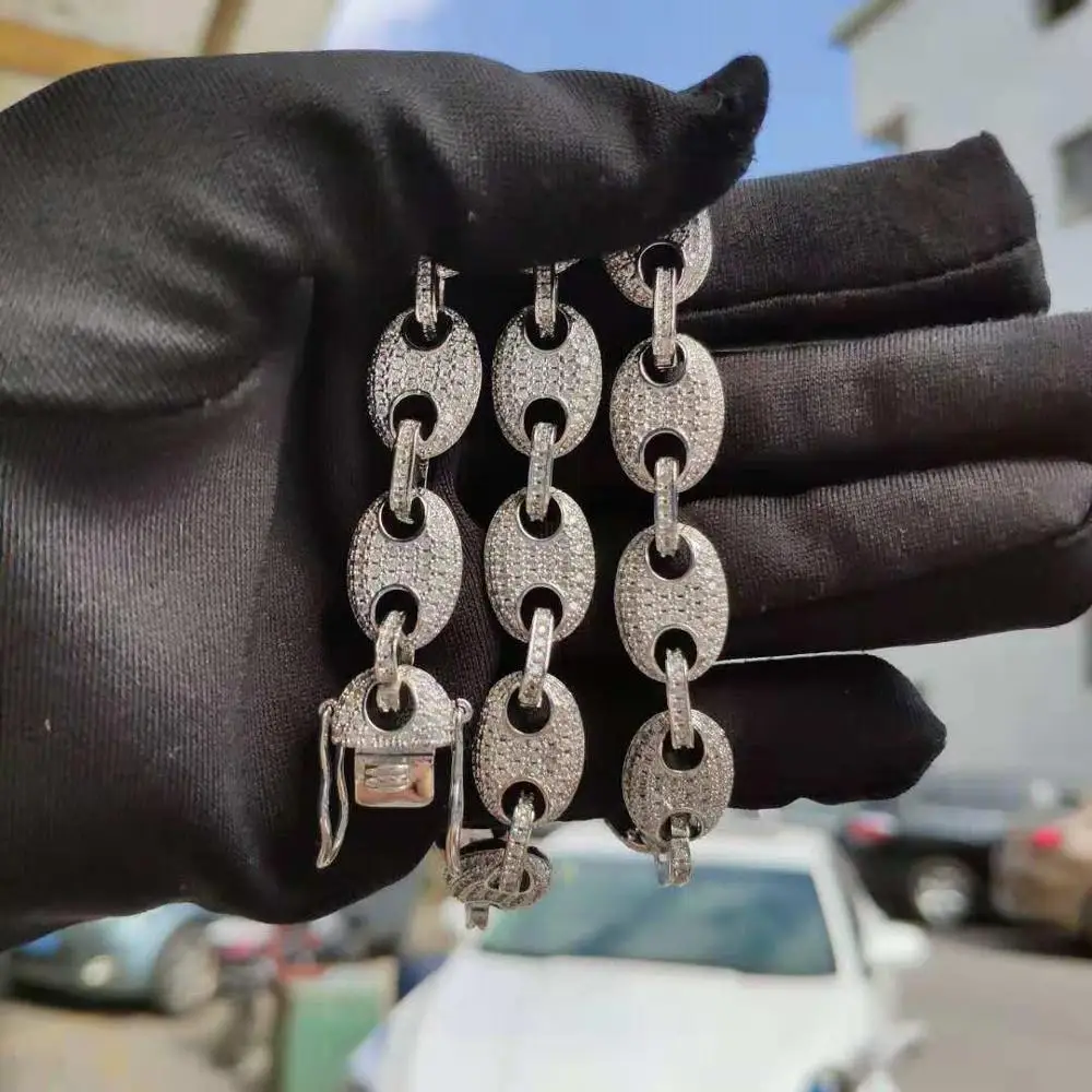 Luxury Hip Hop Men Women H Necklace Micro Paved CZ Iced Out Diamond Bling Coffee Bean Link Chain