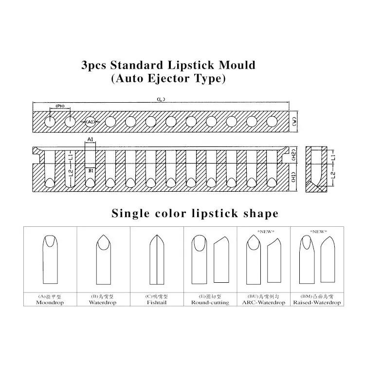 
Mould maker regular 3pcs split type 12 cavities aluminium lipstick mould machine, plastic injection lipstick mold 