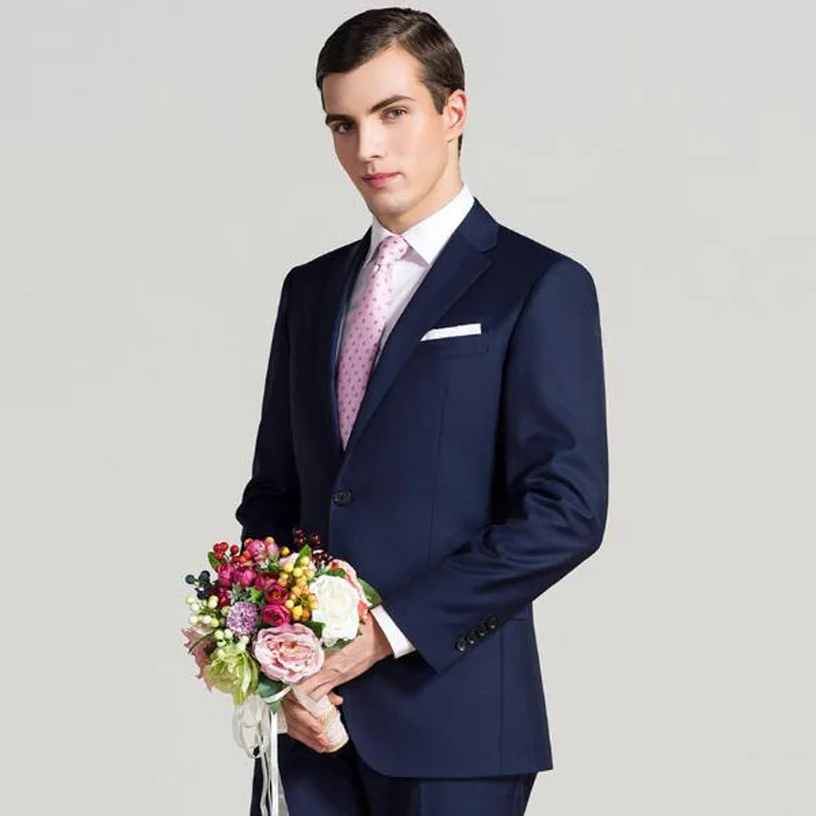 Hot sale 50% wool navy blue natch lapel business men jackets with pants