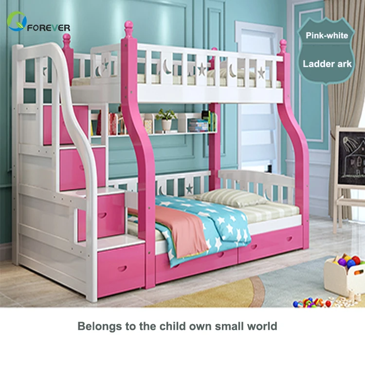 2021 Hotselling New Designed White Blue Pink Brown Children Bunk Bed Solid wood buck bed for kids